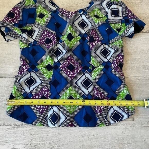 Traditional African Two Pc Dress Set Wax Fabric Blue Green Purple Custom Kitenge - Picture 12 of 15